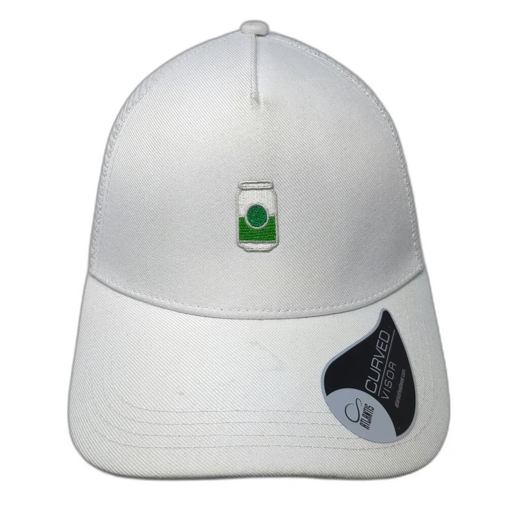 Atlantis Trucker Hat White One Size Recycled Mesh Spindrift Beverage Can Logo
